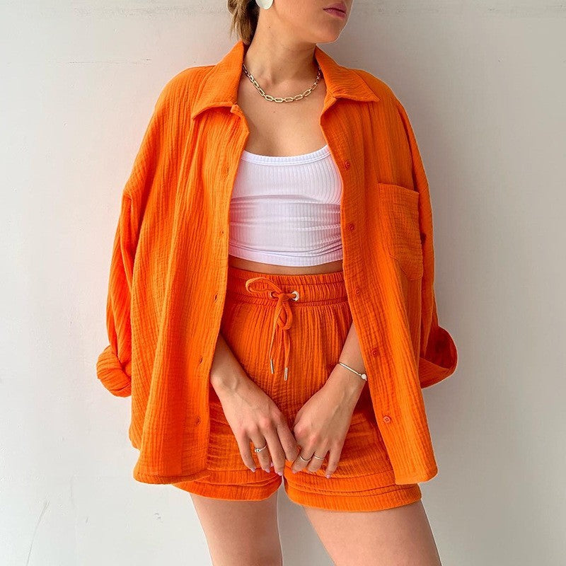 Ensemble élégant et confortable : chemise en chambray + short taille haute