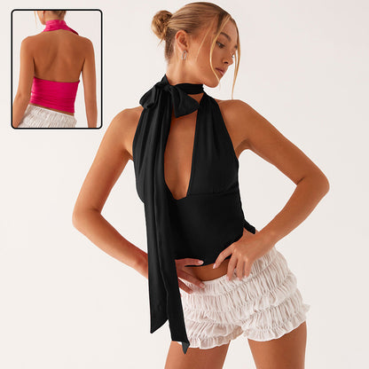Haut D’été Femme Chic – Top Halter Y2K, Décolleté Profond et Confortable