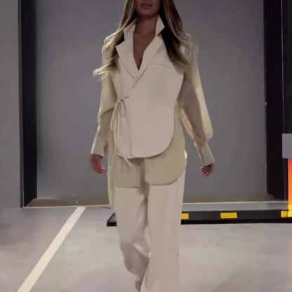 Ensemble Femme Chic – Haut en tissu fluide et Pantalon Droit