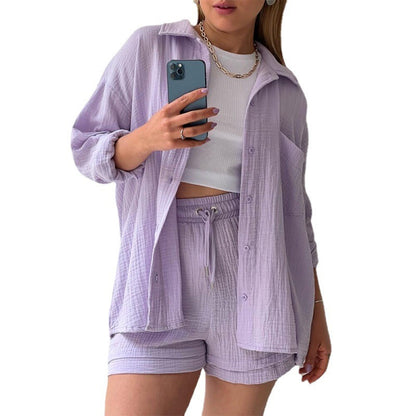 Ensemble élégant et confortable : chemise en chambray + short taille haute