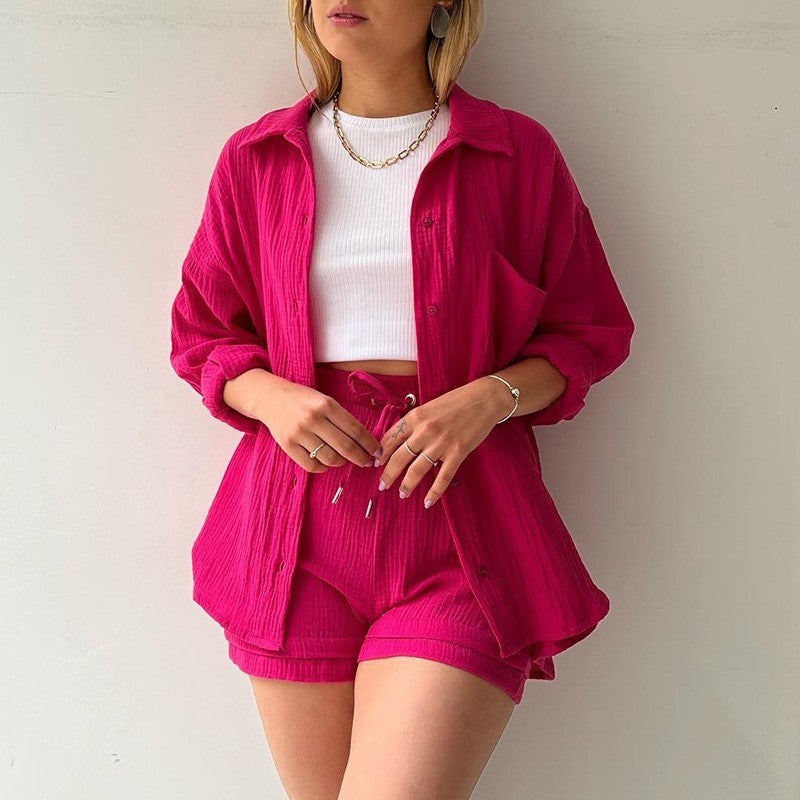 Ensemble élégant et confortable : chemise en chambray + short taille haute