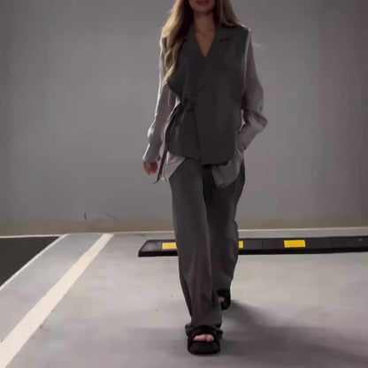 Ensemble Femme Chic – Haut en tissu fluide et Pantalon Droit