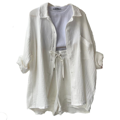 Ensemble élégant et confortable : chemise en chambray + short taille haute